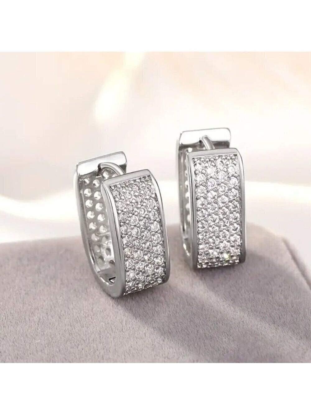 Rectangular Zircon Hoops Gold Tone with Lots of Bling #1418 - Picture 7 of 13